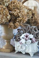 Dried Hydrangea flowers in urn