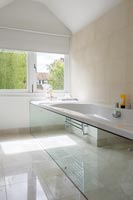 Bath with mirrored panel