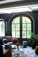 Arched windows in living room