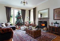 Living room decorated for christmas