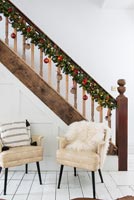 Christmas decorations on bannisters