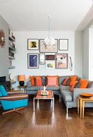 Corner sofa with colourful cushions