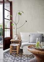 Houseplant on wooden side table