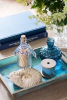 Accessories on turquoise tray