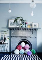 Paper decorations in fireplace
