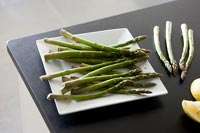 Asparagus spears on square plate