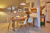Dining area with wooden table
