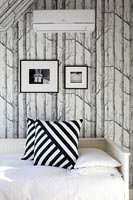 Patterned wallpaper in bedroom
