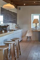 Wooden barstools in kitchen