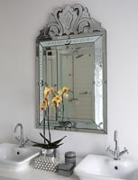 Venetian style mirror in bathroom