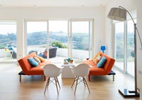 Colourful living room with countryside views