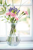 Vase of Dianthus and Agapanthus flowers