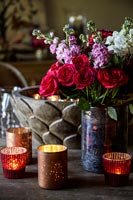 Vase of Roses on dining table