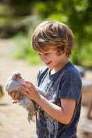Child holding chicken