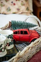 Christmas decorations in basket
