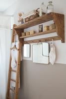 Wooden bathroom storage unit and shelving 