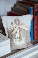 Detail of fabric bag and books