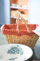 Detail of basket and vintage plate