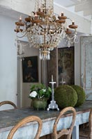 Detail of chandelier over dining table