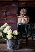 Detail of roses and wrapped parcels