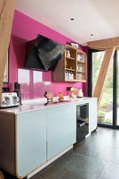 Detail of colourful modern kitchen