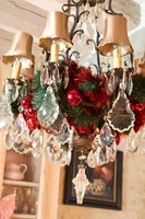 Detail of chandelier decorated for Christmas 