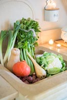 Detail of vegetables in kitchen sink