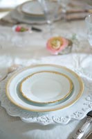 Detail of plates on classic dining room table