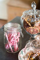 Detail of sweet treats in glass jars