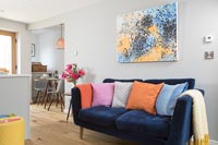 Modern open plan colourful living room