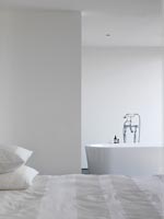 Contemporary bedroom with bath