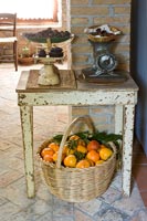 Detail of rustic basket of oranges