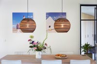 Hanging lights above dining table