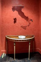Antique console table with mirror in the shape of Italy 