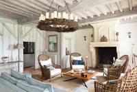 Candle chandelier in country living room 