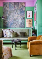 Brightly painted colourful living room 