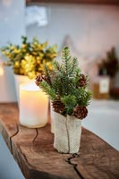 Rustic wood used as bath tray with candles Christmas decoration 