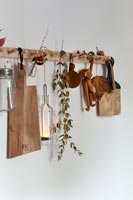 Close up of wooden kitchen accessories
