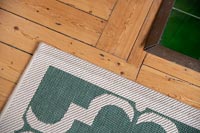 Detail of rug on wooden floor