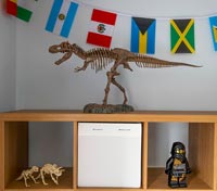 Detail of toy dinosaur in childrens bedroom