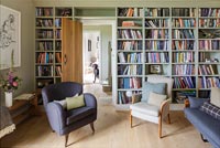 Full height bookcase in modern living room 