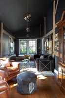 Leather armchairs in black painted modern living room 