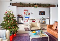 Open plan living and dining room at Christmas