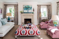 Modern colourful fabrics in country living room 