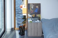Painting of captain haddock above bedside table