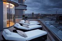 Modern roof terrace at night