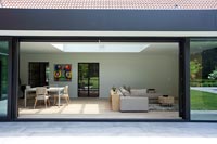 Modern living room with sliding glass doors
