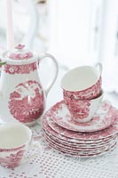 Pink and white tea set