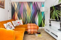 Colourful feature wall in modern living room