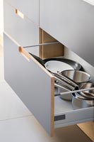 Open drawer in modern kitchen